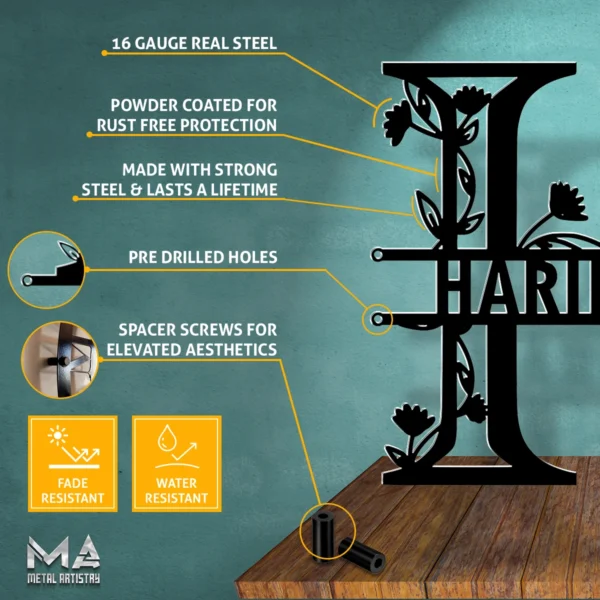 Floral Monogram Personalized Metal Sign