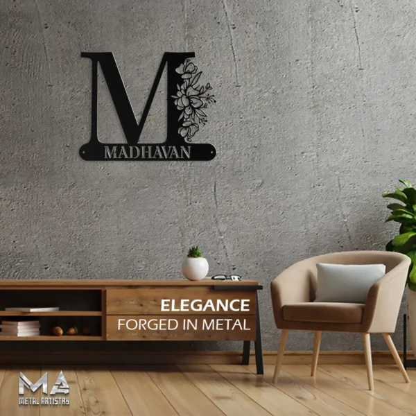 Floral Initial Bloom Personalized Metal Sign