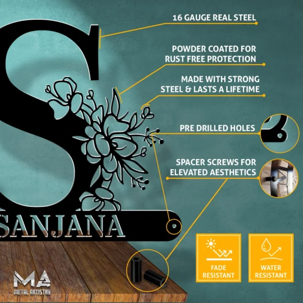 Floral Initial Bloom Personalized Metal Sign