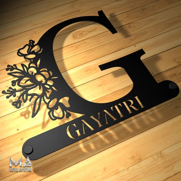 Floral Initial Bloom Personalized Metal Sign