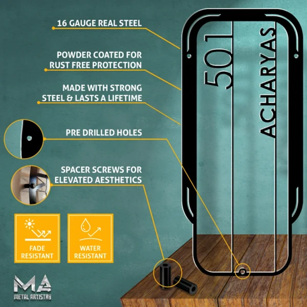 Elegant Door Name and Number Personalized Metal Sign